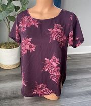 Simply Styled Purple Floral Blouse PM Short Sleeve Tunic Top Shirt A12