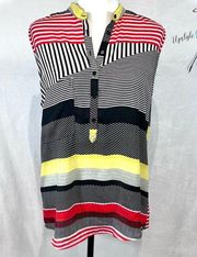 5|48 black red and yellow abstract print top size medium