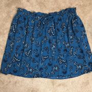 Lane Bryant Women’s Floral Print Teal Blue Drawstring Tie Waist Mini Skirt