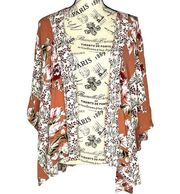 umgee SMALL/MEDIUM Mixed Pattern Floral Kimono Short Sleeve Open Front Cardigan