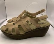 Skechers Memory Foam Slingback Platform Wedge Beige Suede Sandals Women's Sz10