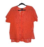 Coral Sheer Crochet Oversized Swim Cover-up Top