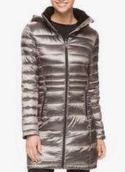 Womens Puffer Parka Jacket Hooded Silver Lightweight