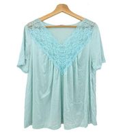 Vassarette LARGE 70s Blue Nylon Lace Lingerie Sleep Shirt Top