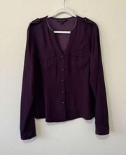 Lafayette 148 Womens Top Size 10 Silk Purple Button Up V-Neck Designer Preppy