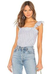 NEW Line & Dot Blue Stripe Linen Agatha Ruffled Top Size Large L