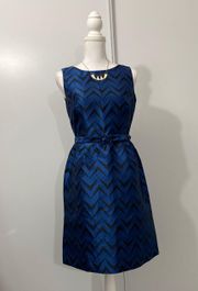 Chevron Jacquard Boat Neck Fit and Flare Dress with Belt