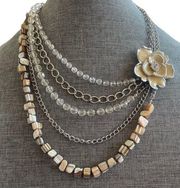 NY Collection layered multi chain draped flower necklace