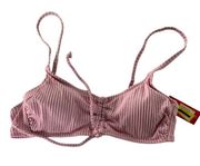 Xhilaration  Bikini Top Womens Large Pink Striped White Ruffle Swim Poly Blend