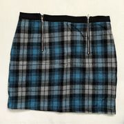 Double Zero Black Gray Navy Blue Plaid Wool Mini Skirt Size L Fall Winter