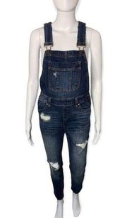 Y2K Distressed Dark Wash Jean Overalls Size 5 Juniors