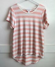 Market & Spruce White & Orange Striped Rounded Hem Short Sleeve Shirt