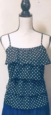 B&W Polka Dot Tank Top, Layered, Loose Ruffles, Sz. S