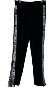 Roberto Cavalli Womens Logo Stripe Track Pants Black Pull On Size Small