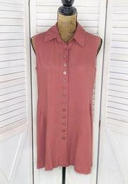 Simply Noelle Sleeveless Button Front Split Seam Tunic Shirt Mauve Pink Small