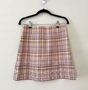 NWT CAROLINA HERRERA Plaid Pink Academia Embellished Mini Skirt | US 4