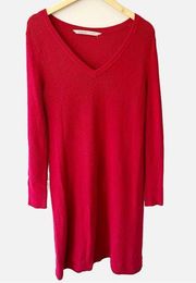 Athleta Nordic Sweater Dress Knit Merino Wool V Neck Ruby Red Heather Size Large