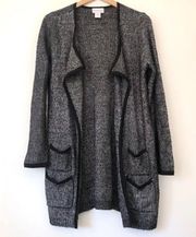 SOFT SURROUNDINGS Shelby Cardigan Black Gray Open Front Long Knit Sweater Small