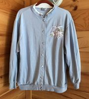 AMAZING VINTAGE LAVENDER LIGHT PURPLE/WHITE BUTTON UP CARDIGAN SWEATSHIRT GRAPHIC FLORAL TOP