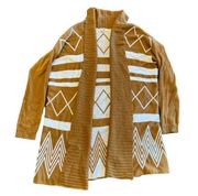 YA Los Angeles Aztec Geometric Print Open Drape Cardigan Sweater Size Small