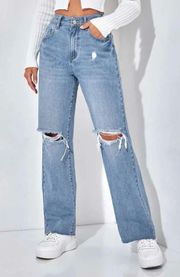 Petite Ripped Straight Leg Jeans