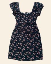 Black Corduroy Floral Mini Dress Womens Size XS