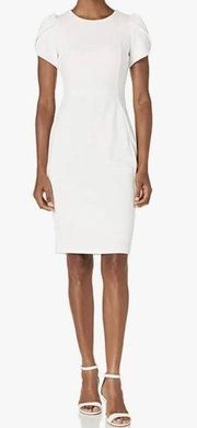 Calvin Klein Cream Tulip Sleeve Sheath Dress Knee Length Classic Size 4