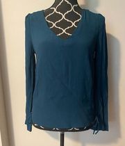 NWT GF Collection Dark Blue Deep V-Neck Tie Side Long Sleeve Blouse size XS