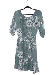 Maurices NWOT Light Green & White Floral Print Belted Midi Dress