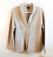 Eileen Fisher Jacket Tan Button Front Collared Waffle Knit Blazer Sz M GUC