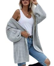 Miss Sparkling Oversized Loose Knit Open Front Boho Cardigan Gray SZ L NWT