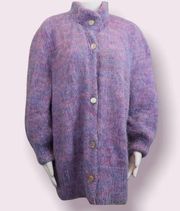 Vintage 70’s Knit Fuzzy Long Cozy Comfy Wool like Cardigan Sweater [size large]