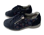 Cosyfeet Women's Tango Sneaker Blue Floral Extra room Wide Leather - 8.5