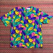 VINTAGE VIBRANT FUNKY ABSTRACT LEAF PRINT BLOUSE