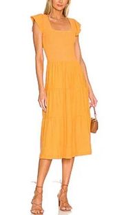 Josie Orange Pima Cotton Short Sleeve Midi Dress smocked tiered XS