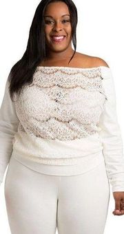 Poetic Justice Nia Lace Boatneck Top Size 2X Ivory Sheer Pointe Long Sleeves NEW