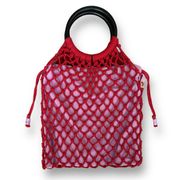 Banana Republic Fish Net Tote Hand Bag Purse | Red & Purple With Wooden Handles