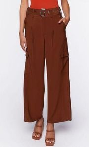 Forever 21 Brown Belted Straight-Leg Cargo Pants