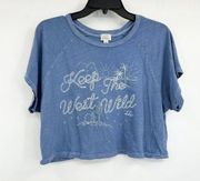 Billabong Wrangler Blue Keep The West Wild Boxy Cropped Tee Size Large L