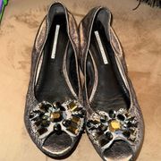 Vera Wang Lavender label Lucia Graphite jeweled ballet flat with peep toe Sz 8.5