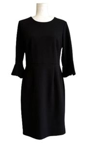 Donna Morgan Dress Black Crepe 3/4 Bell Sleeve Sheath LBD Dress Size 8