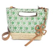 LUCKY BRAND Azon Leather/Raffia Crossbody Bag Green Tan NEW