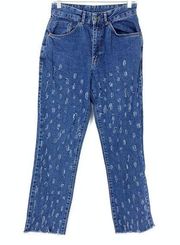 The Ragged Priest Jeans Women's Size 28 High Rise Straight Distressed Front Blue