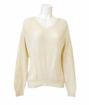 MAGASCHONI Lace Trim V-neck Ribbed Pullover Sweater Size M