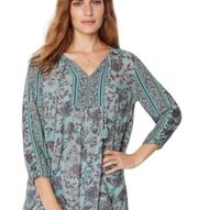 J Jill Women’s M Ashbury Peasant Tunic Canal Blue Thriving Jacobean Flor…