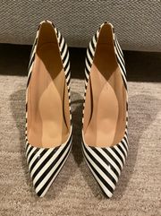 Maker Black And White Stripe Patent Leather High Heels