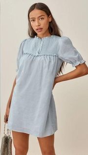 Reformation  Foley Dress Blue Short Sleeve Mini Medium NWT