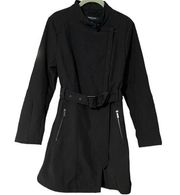 Kenneth Cole New York Black Mid Length Zip Front Trench Coat and Belt Small NWT
