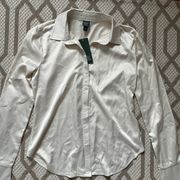 Ivory Satin Long Sleeve Open Front Button Up XS NWT