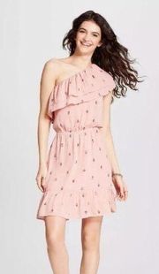 NWOT Pink One Shoulder Ruffle Crinkle Dress New